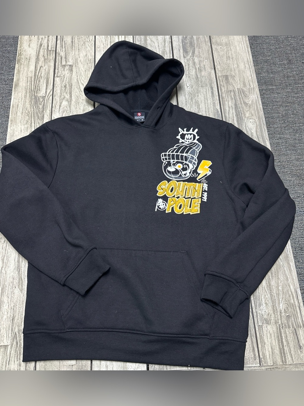 Vintage Y2k South Pole Bear Graffiti Graphic Aop Hoodie M Black Skater Grunge